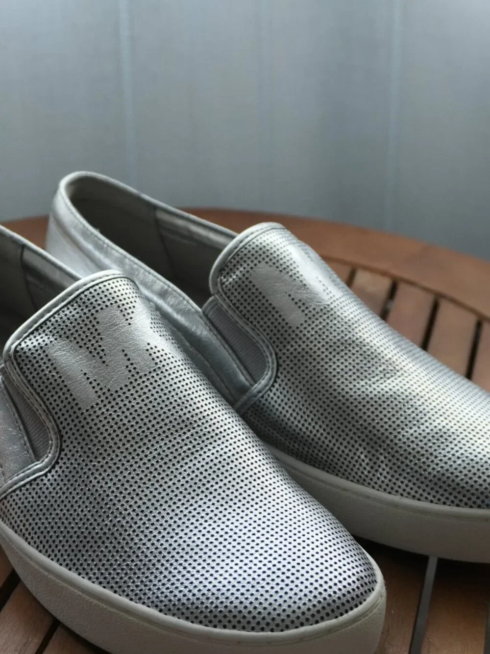 Michael Kors Silver Perforated Slip-On Loafers Size 8.5